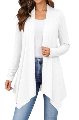 Zeagoo Lightweight Cardigan for Women Long Sleeve Open Front Cardigans - color: A White, size: Large