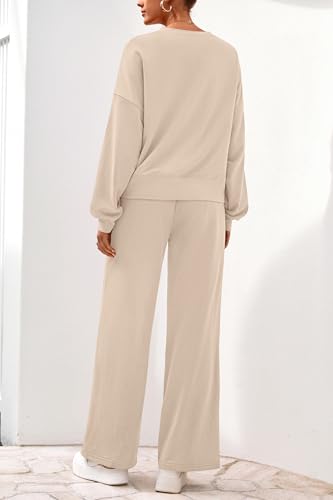 PRETTYGARDEN Women 2 Piece Outfits Fall Sweatsuit Lounge Set - color: Beige, size: Medium