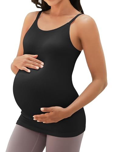 ATTRACO Women's Maternity Tank Tops with Built in Bra Pregnancy Tank - color: A-black, size: Medium