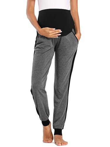 Liu & Qu Women's Maternity Pants Stretchy Sweatpants Jogger with Pockets - color: Deep Grey+black Paneling, size: Small