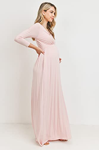 LaClef Women's Wrapped Ruched Maternity Dress with Pocket - color: Blush, size: Small