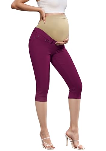 Hybrid & Company Women's Maternity Capri Pants - color: Capri-maroon, size: X-Large
