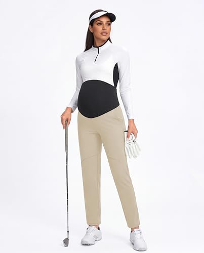 Maternity Pants Over The Belly Stretchy Scrub Pants - color: Khaki, size: X-Large