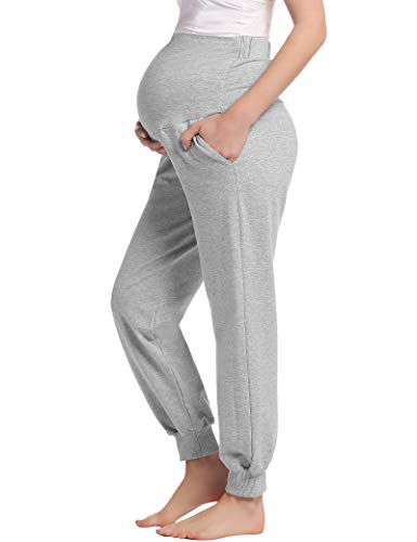 Joyaria Cotton Maternity Jogger Pants Over-the-Belly,Maternity Clothes - color: Grey, size: Small
