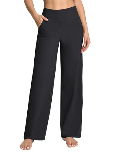 BUBBLELIME Women High Waist Wide Legs Yoga Pants Loose Sweatpants Pockets - color: Basic Wide Legs_black, size: Medium