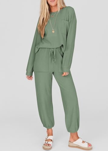 KIRUNDO Lounge Sets for Women 2026 Fall Comfy Postpartum Going Home Outfits - color: Bean Green, size: Medium