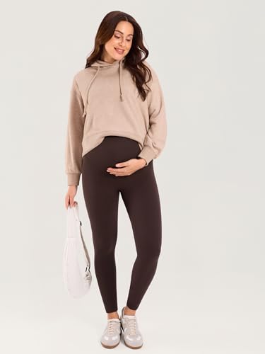 MOMANDA Seamless Maternity Leggings 25" - color: Hot Fudge Brown, size: Large