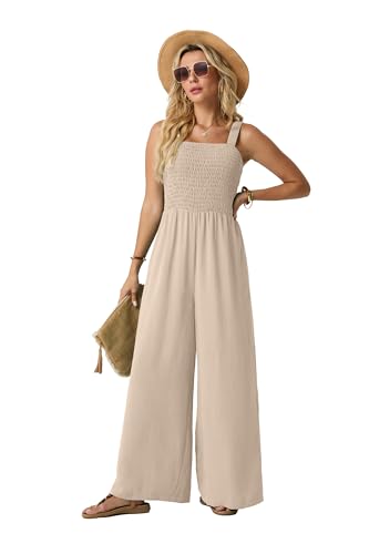 Lepunuo Women Casual One Piece Overalls Summer Wide Leg Jumpsuits - color: A - Apricot, size: Medium