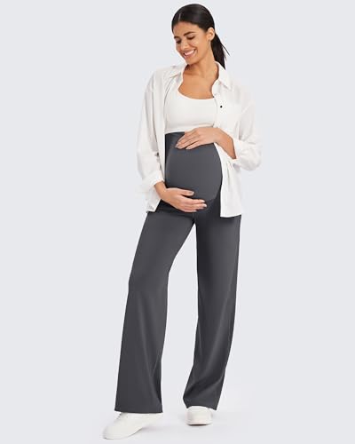 G4Free EverGoing Maternity Pants Over the Belly Pregnancy Work Trousers - color: Dark Gray, size: Medium