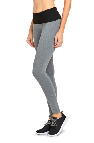 MOPAS Yoga Leggings Capri Shorts with Fold Over Solid Waistband - color: Grey