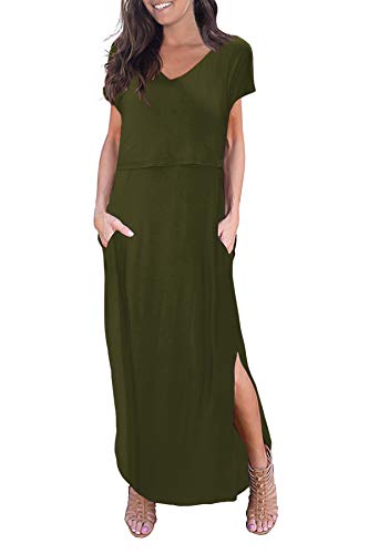 Smallshow Women's Maternity Nursing Dresses Split Long Dress for Breastfeeding - color: Army Green, size: XX-Large