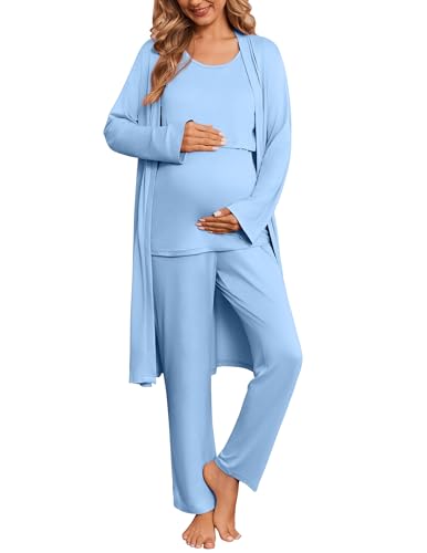 Maternity Sets Labor and Delivery Gown Postpartum Essentials Nursing Pajama - color: Light Blue, size: Large