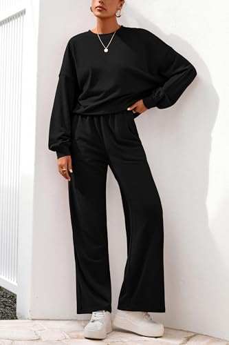 PRETTYGARDEN Women 2 Piece Outfits Fall Sweatsuit Lounge Set - color: Black, size: Small