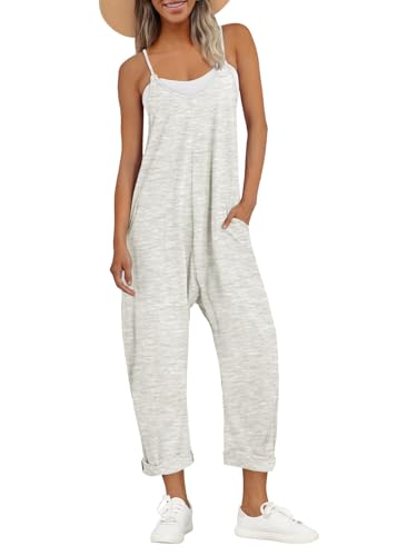 AUTOMET Womens Jumpsuits Casual Summer Romper Beach Vacation Outfits 2026 - color: Beigegrey, size: Medium