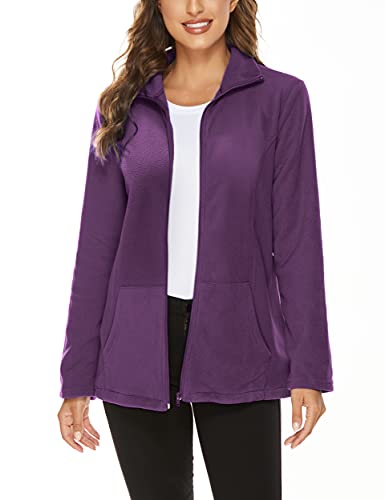 Hibelle Women's Outdoor Full-Zip Thermal Fleece Jacket with Pockets - color: 210-purple, size: Medium