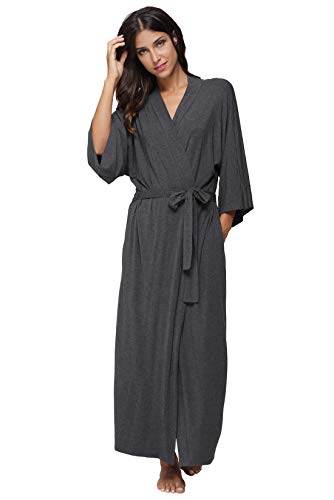 Women's Soft Robes Long Bath Robes Full Length Kimonos Sleepwear Dressing Gown,Solid Color - color: Dark Grey, size: Medium