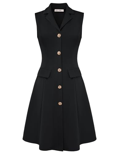 GRACE KARIN Women's Sleeveless Button Down Work Professional Dresses - color: Black, size: Medium