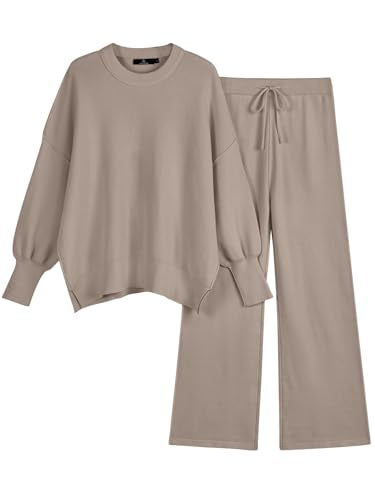 LILLUSORY Women 2 Piece Matching Lounge Sweater Sets 2026 Fall Outfit - color: Light Tan, size: Small