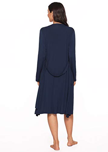 Latuza Women's Viscose Nursing Nightgown and Robe Set - color: Navy, size: Large