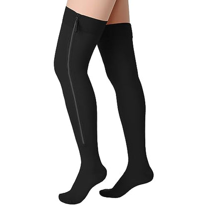 Sosation Thigh High Zipper Compression Socks Women - color: Black, size: Large