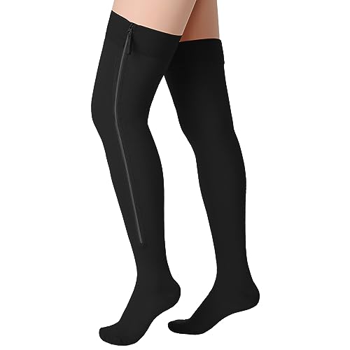 Sosation Thigh High Zipper Compression Socks Women - color: Black, size: XXXX-Large