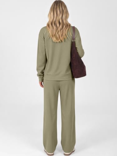 ANRABESS Womens Lounge Sets Waffle Fall 2 Piece Travel Outfits - color: Green, size: Large