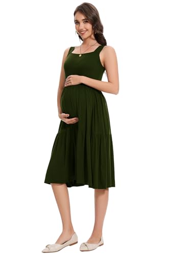 Smallshow Women's Sleeveless Ruffle Maternity Tank Dress - color: Army Green, size: Medium