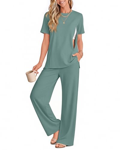 2Pc Postpartum Nursing Pajamas Set - color: Lake Green, size: Small