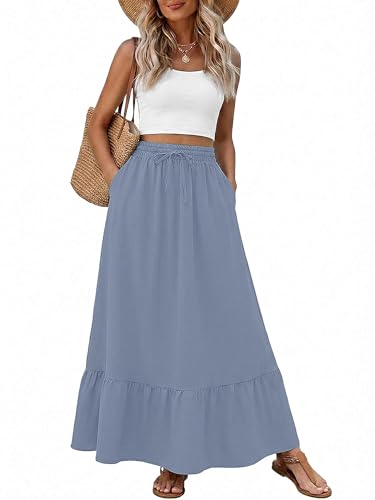 Heymoments High Waisted Maxi Skirts for Women with Pockets - color: A03-blue Gray, size: Medium