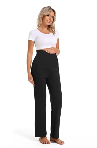 V VOCNI Maternity Pants Wide Leg Work Dress Pregnancy Trousers - color: Black, size: Medium