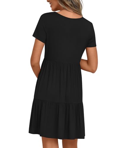Women's Maternity Dress Summer Short Sleeve Pregnancy Dresses - color: Black, size: Medium