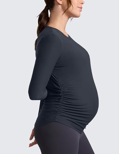 CRZ YOGA Maternity Side Ruched Tops - color: True Navy, size: X-Small