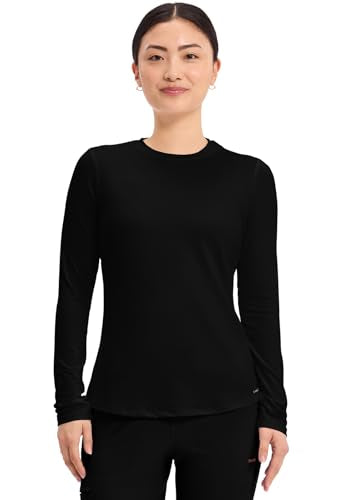 Cherokee Underscrub Long Sleeve Women’s Knit Tee Nursing Underscrubs Crew Neck Layering Top for Women - CK773 - color: Black, size: 3X-Large Plus