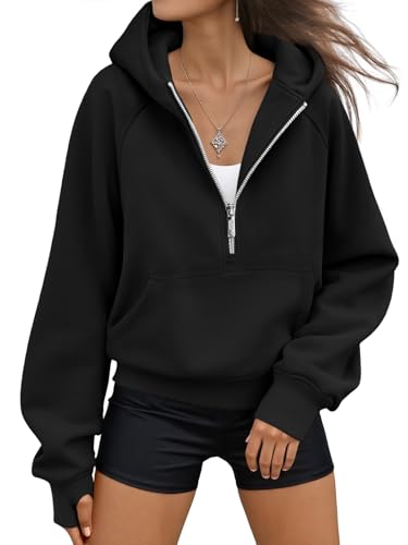 AUTOMET Womens Hoodies Half Zip Up Casual Comfort Fall Clothes 2026 - color: Black, size: X-Large