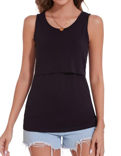 Sosolism Women’s Maternity Nursing Tank Top for Breastfeeding S-XXL - color: Black, size: Small
