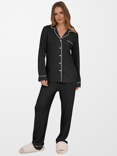 ANRABESS Women 2 Piece Pajama Lounge Sets 2026 Fall Outfits - color: Black, size: X-Large