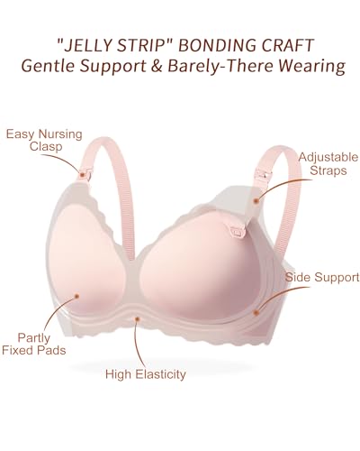 As Fairy Scalloped Nursing Bra Wireless Jelly Support Maternity Bra - color: Oyster Pink, size: Small