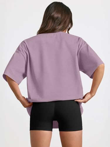 Trendy Queen Womens Oversized T-Shirts Short Sleeve Crew Neck Summer Tops - color: Darkpink, size: X-Large