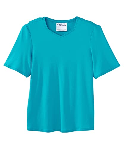 Silverts Women's Adaptive Open Back Top, Long Sleeve Dressing Shirt - color: Pool Blue, size: XX-Large