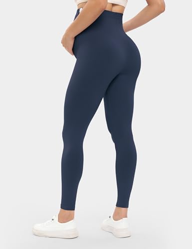 Buttergene 3 Pack Maternity Leggings with Elastic Band - color: 3pack Ink Black/Navy Blue/Brown, size: Medium