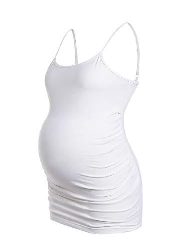 BEAUDRM Women's 3 Pack Maternity Tank Tops Casual Ruched Spaghetti Strap Pregnancy Cami Top Camisole - color: Blue Red White, size: X-Small