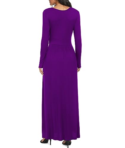 LILBETTER Women Long Sleeve Deep V Neck Loose Plain Long Maxi Casual Dress - color: Purple, size: Large