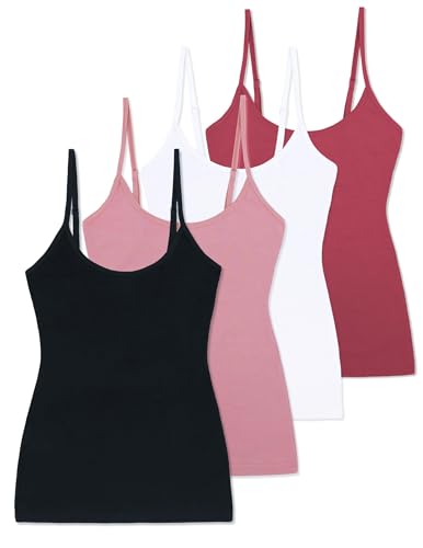 Comfneat Women's 4-Pack Slim-Fit Camisole Adjustable Spaghetti Strap Tops - color: Color-set-9 4-pack, size: Small