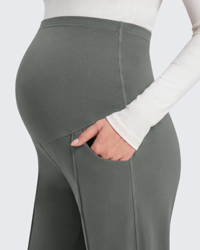 G4Free EverGoing Maternity Work Pants Tapered Ankle Pregnancy Trousers - color: Gray Sage, size: Large