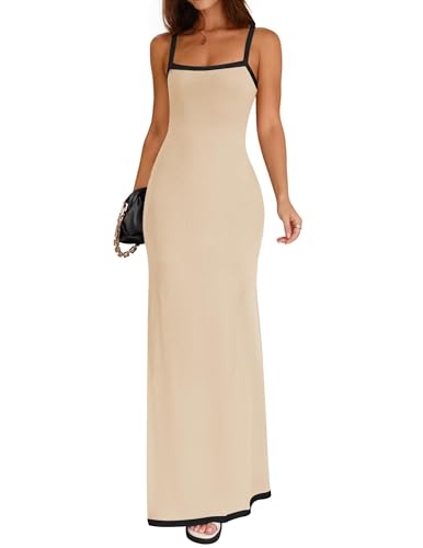 ZESICA Women's 2026 Summer Spaghetti Straps Square Neck Beach Maxi Dress - color: Apricot, size: Large