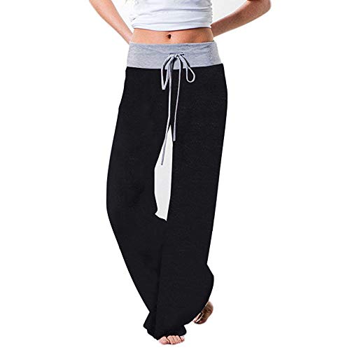 iChunhua Women's Comfy Stretch Floral Print Drawstring Palazzo Wide Leg Lounge Pant - color: Solid Black, size: 3X-Large