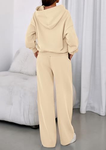 PRETTYGARDEN 2 Piece Lounge Sets for Women Matching Sweatsuits - color: Beige, size: Medium