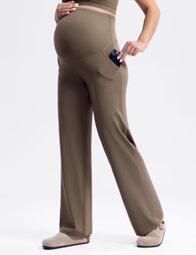 ENERBLOOM Women's Maternity Pants Over the Belly Pregnancy Work Trousers - color: Coffee, size: X-Large