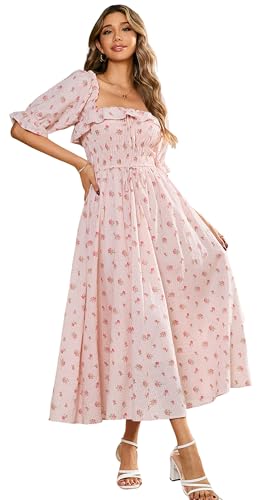 R.Vivimos Women Summer Cotton A Line Flowy Long Dresses - color: Pink#2-floral, size: X-Large