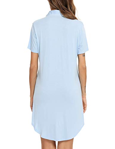Senert Nightgowns for Women Button Down Sleeve Sleep Shirt Night Gowns - color: Blue, size: X-Large